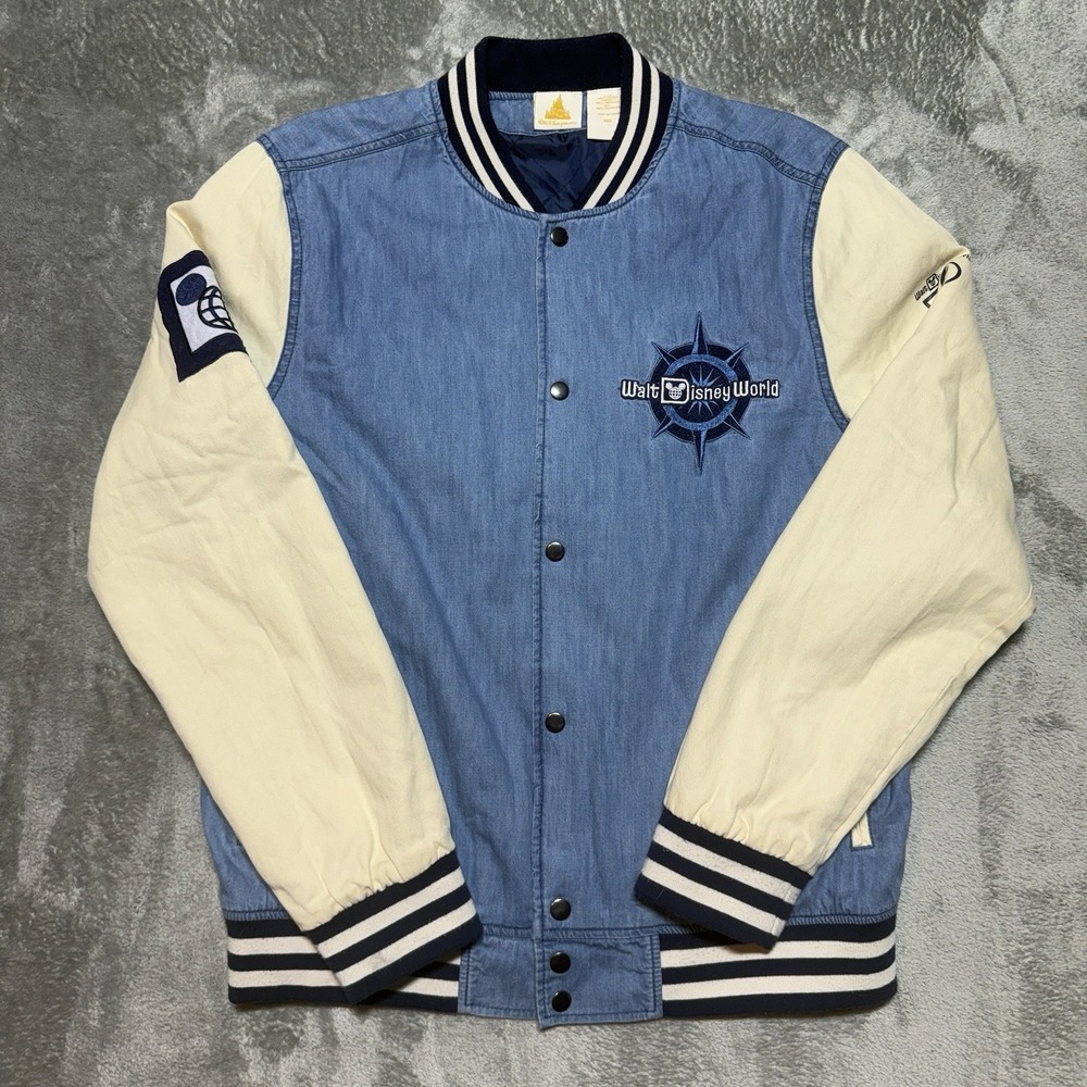 Walt Disney World 50th Anniversary Denim Varsity Bomber Men's Jacket Sz Medium